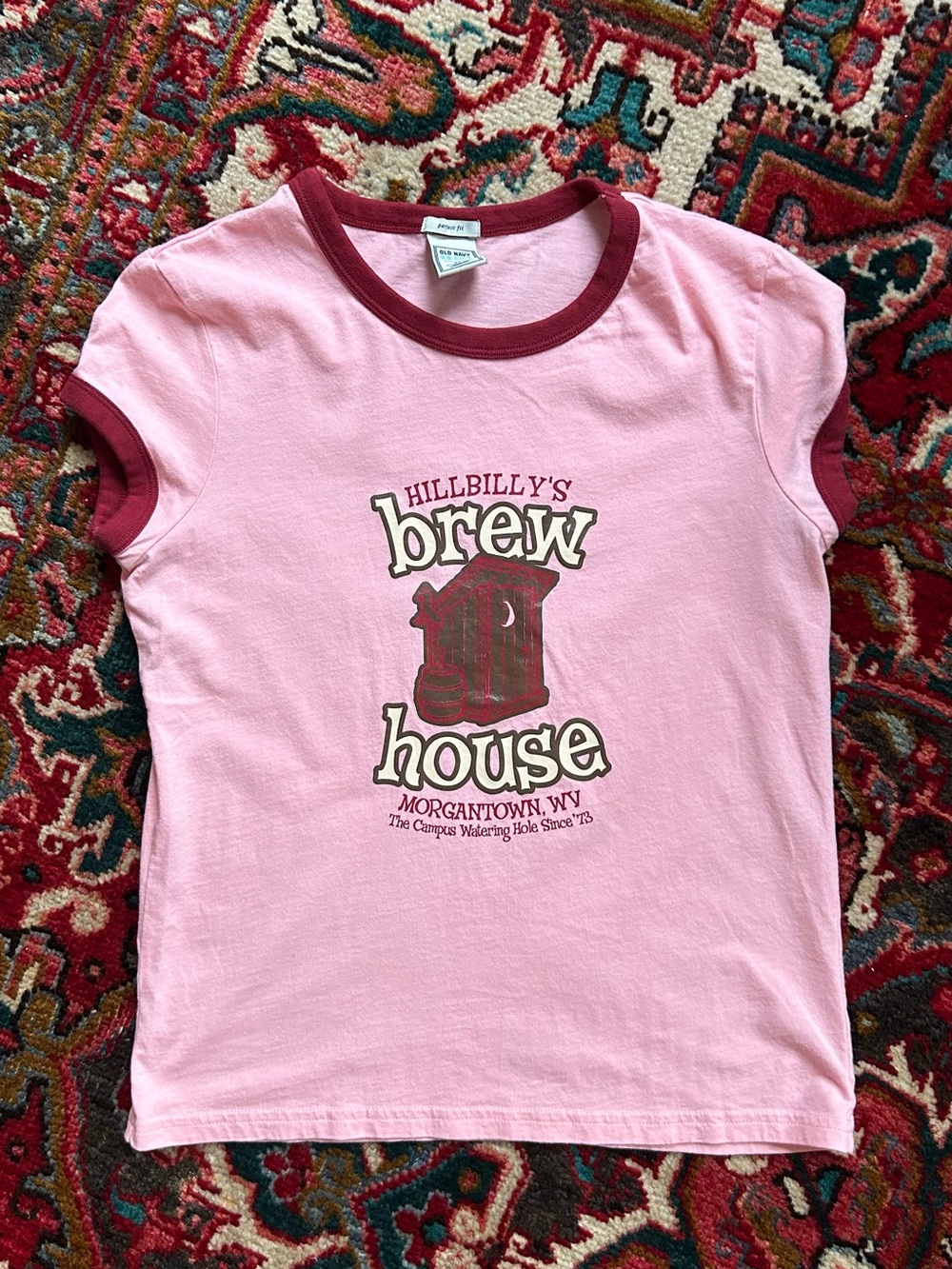Pink Ringer T Shirt Womens Size M Tee Old Navy